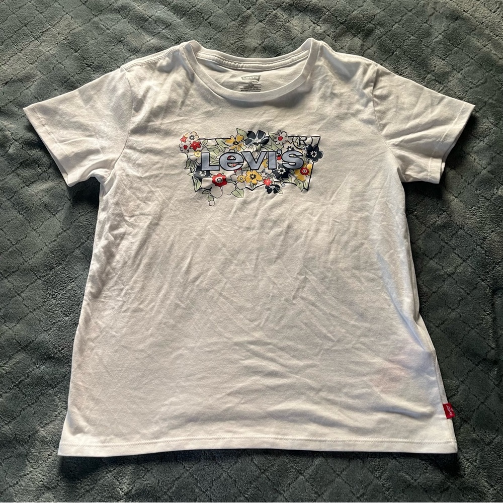 Levis Girls White Floral Batwing Logo Graphic T-Shirt Size 12A 152cm‎